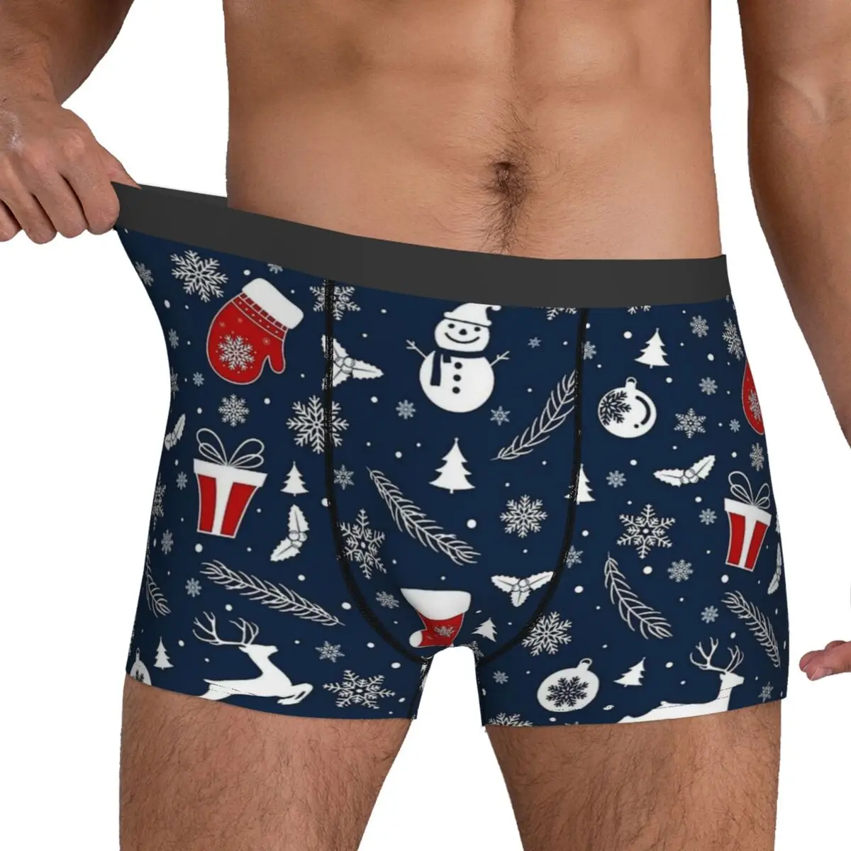 Flocos de neve natal azul roupa interior sexy calcinha impressa boxer breve bolsa masculina plus size tronco