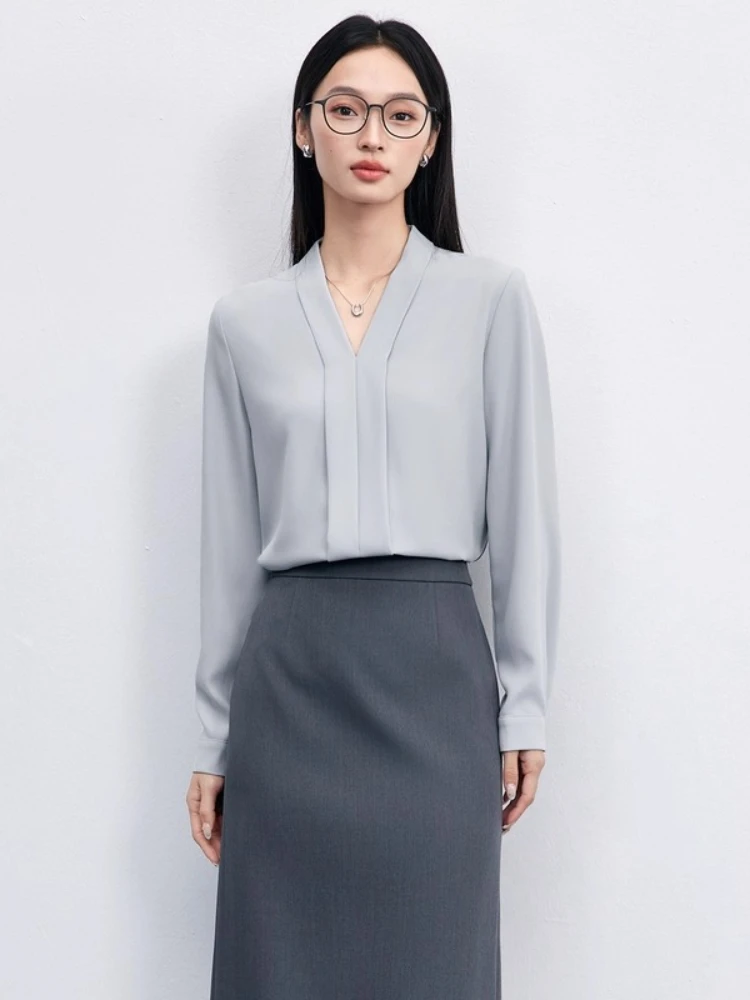 

SENTUBILA Women's Elegant Blouse 2025 Autumn Fall V-Neck Long Sleeve Top Chiffon Shirts & Blouses Ladies Clothes 153CB8811X