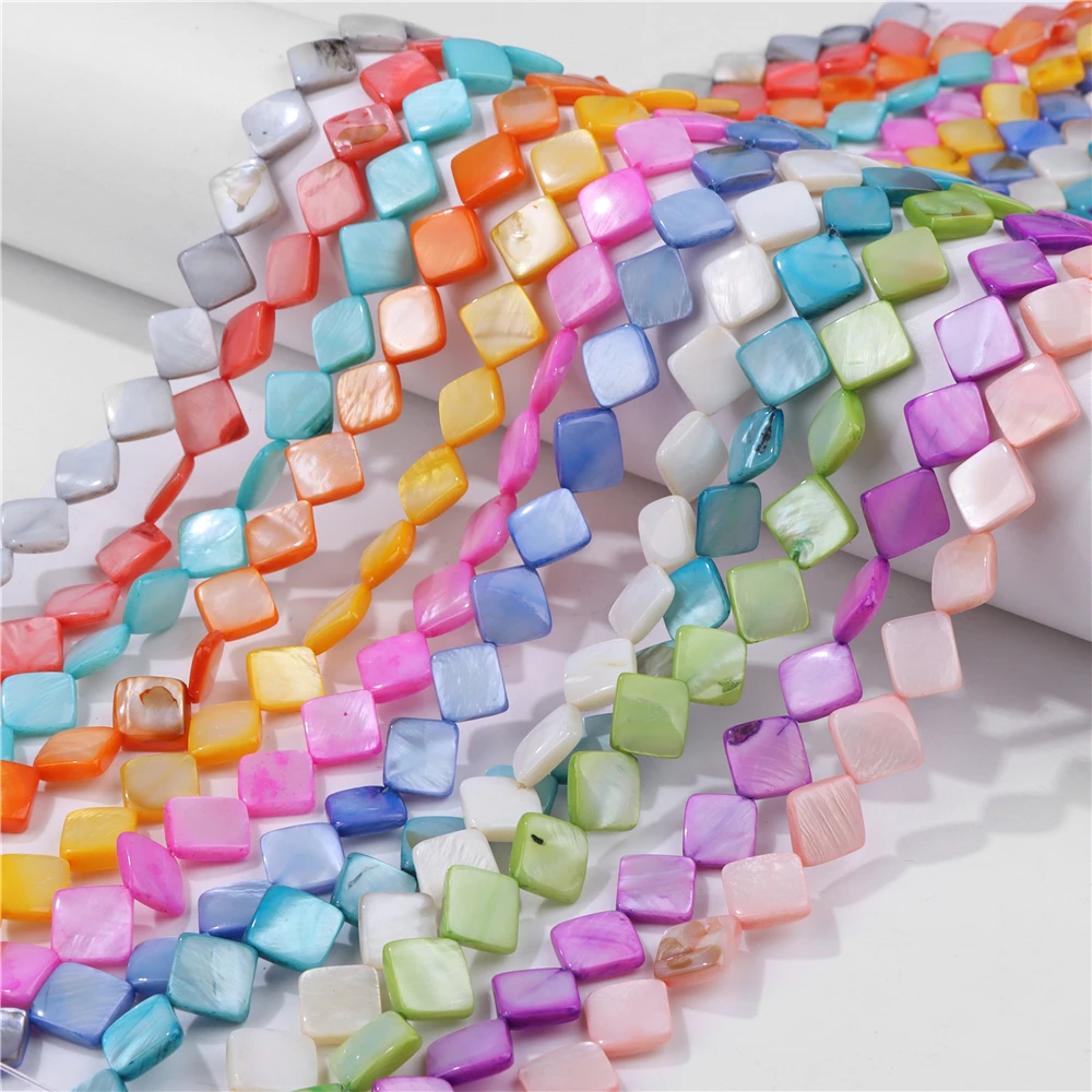 Natural Colorful Mother of Pearl Beads Rhombic Dyed Shell Charm Bead Smooth Loose Spacer Shell Beads for DIY Jewelry Making 15''