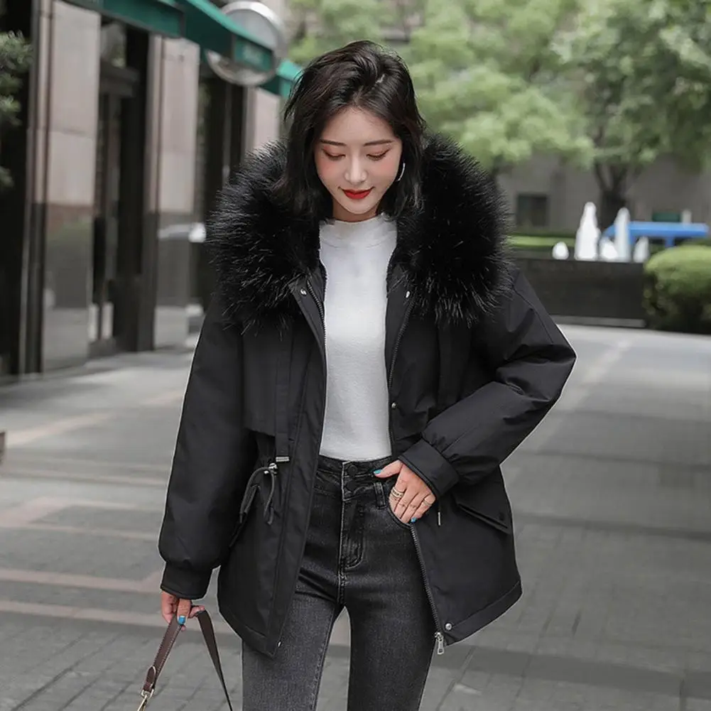 Women Hooded Winter Coat Trendy Women's Winter Puffer Jacket with Faux Fur Hood Thick Plush Lined Coat for Work Streetwear Warm