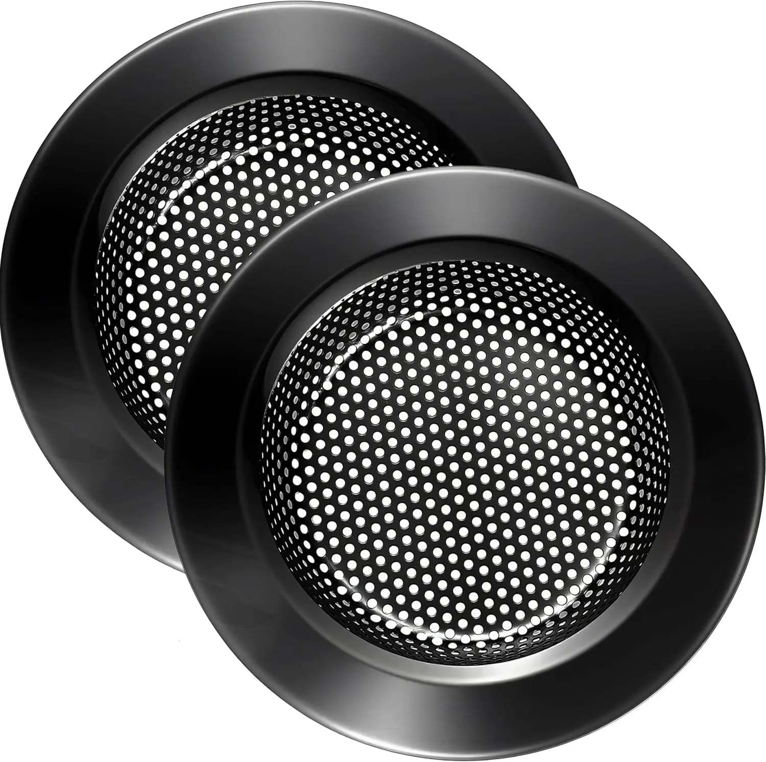 

Stainless Steel Kitchen Sink Strainer, 2 Pack, 4.5" Wide Rim, Silver-Black, Rust-Free, Dishwasher Safe