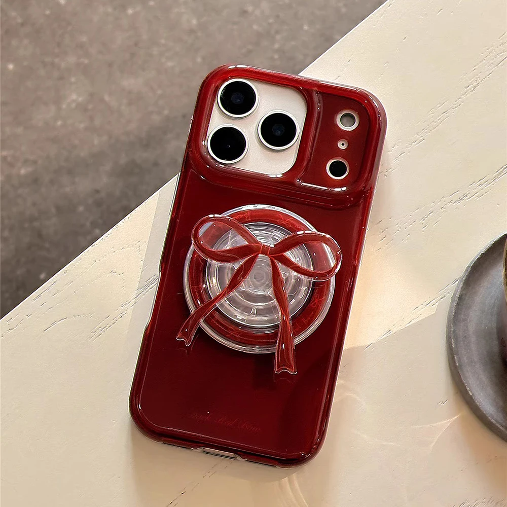 Niedliche Retro Vintage Weinrot Wireless Charge Magnetische Schutzhülle für iPhone 13 14 15 16 17 Pro Max für MagSafe Telefonabdeckung