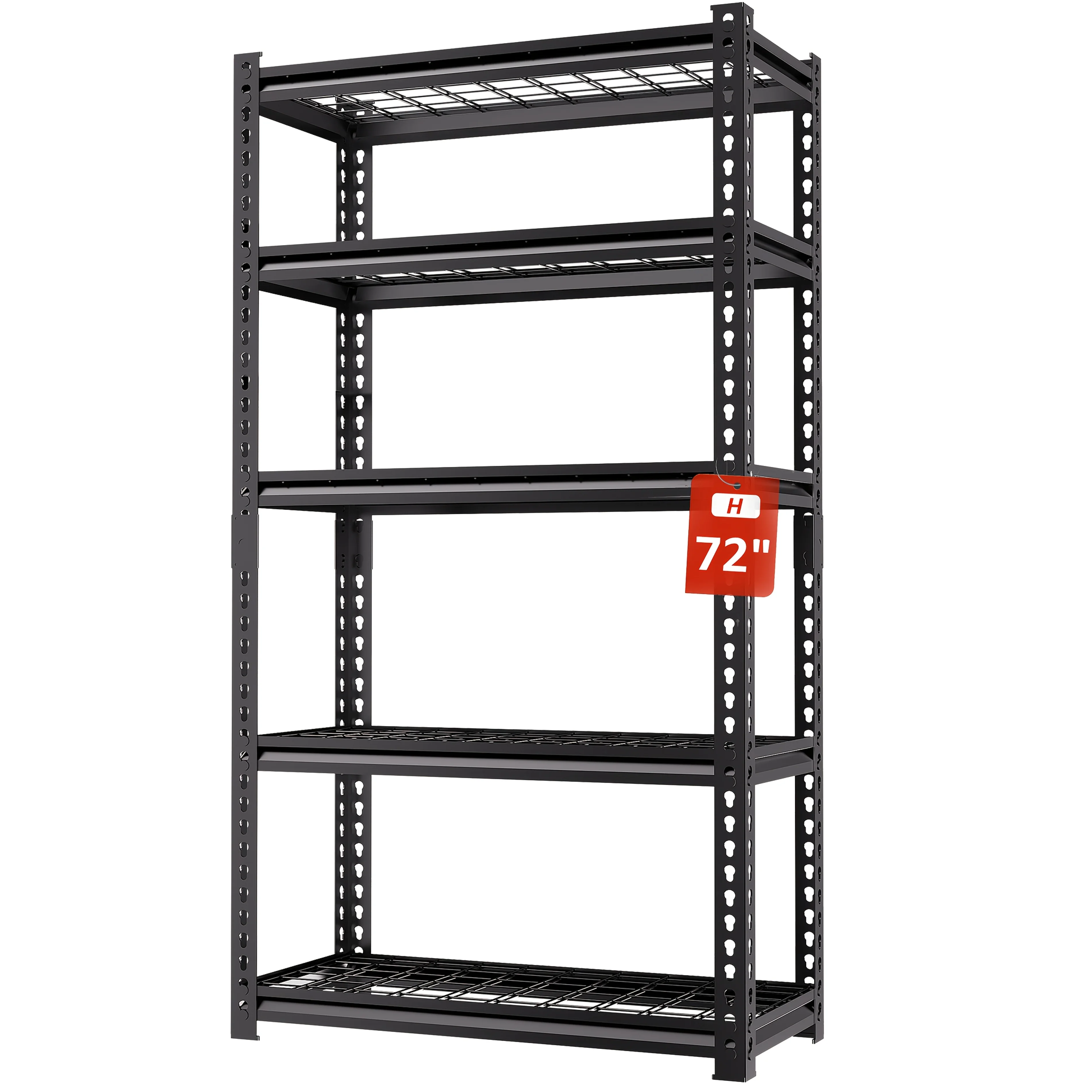 

5-Tier Heavy-Duty Metal Utility Storage Rack with Wire Mesh | 2000 Lbs Capacity, 72" H x 35.8" W x 16" D, Floor Mount, Suitable for Bedroom, Living Room, Office, Convenience Store, Express Station, Garage, Basement, Food Storage Room, and Warehouse