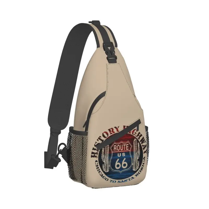 Fashion Route 66 America Road Vintage Trip Sling Crossbody Backpack Men Shoulder Chest Bag for Camping Biking