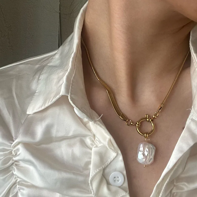 Baroque pearl pendant necklaces stainless steel statement necklace for women bohemia summer elegant jewelry waterproof handmade