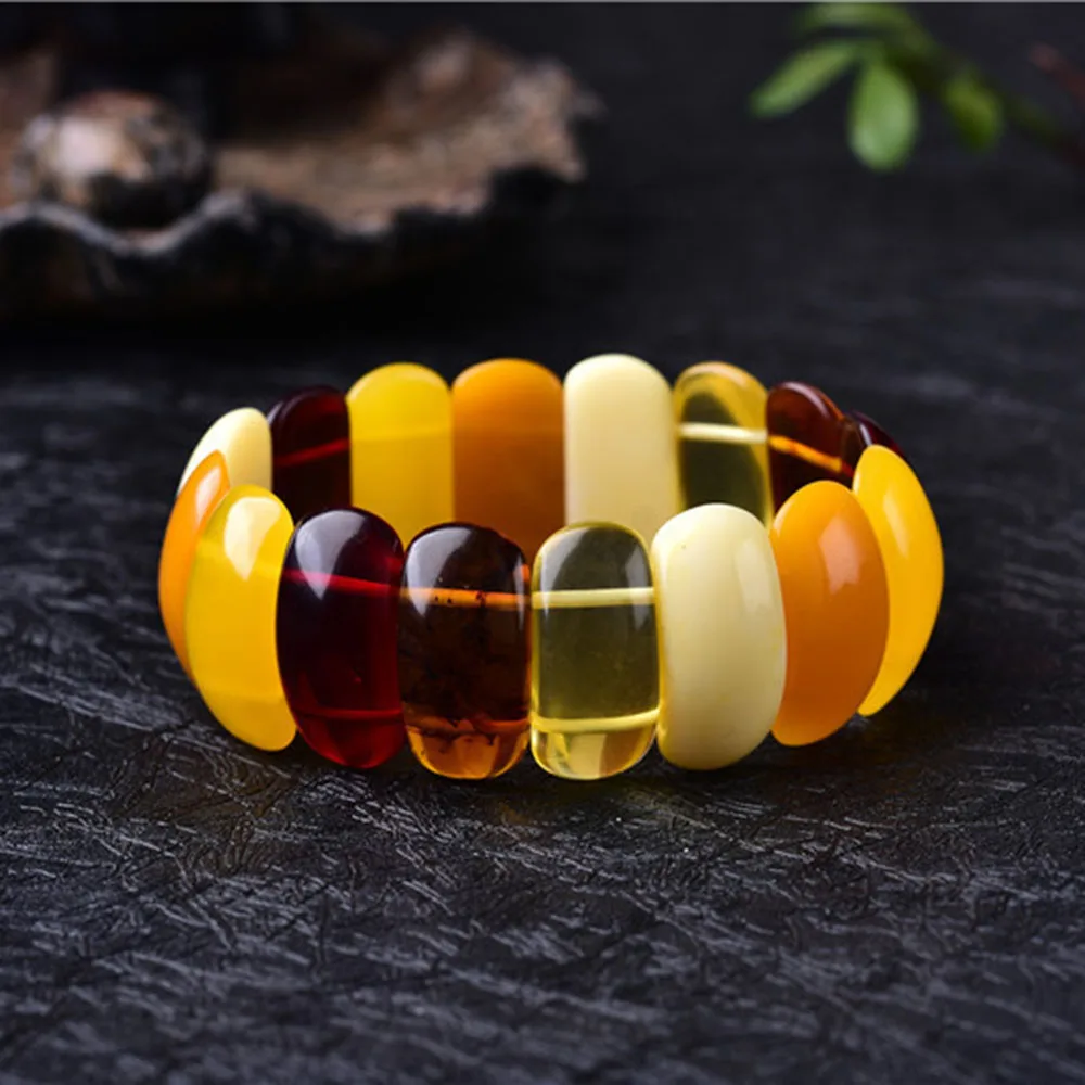 Natural Amber Gold Amber Flower Amber  Buddha Beads Single Ring Bracelet Baltic Sea Beeswax Bracelet for Men and Women Gifts
