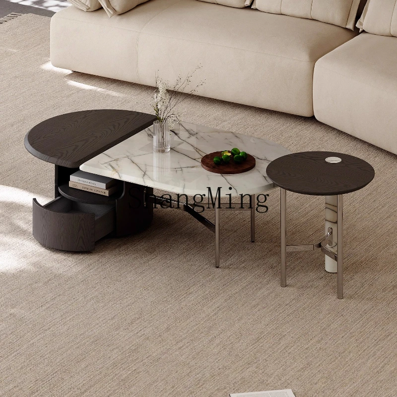

ZYY household modern simple marble coffee table living room household oval coffee table combination