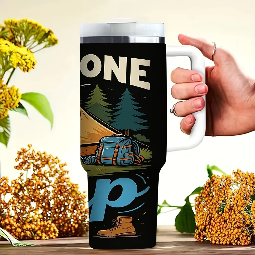 40Oz Tumbler with Handle, Hike Is Done It'S Camp Time Camping Print, Great for Camping Enthusiasts And Outdoor Lovers, Suitable for Outdoor Trips And Daily Use, Holds Both Hot And Cold Drinks