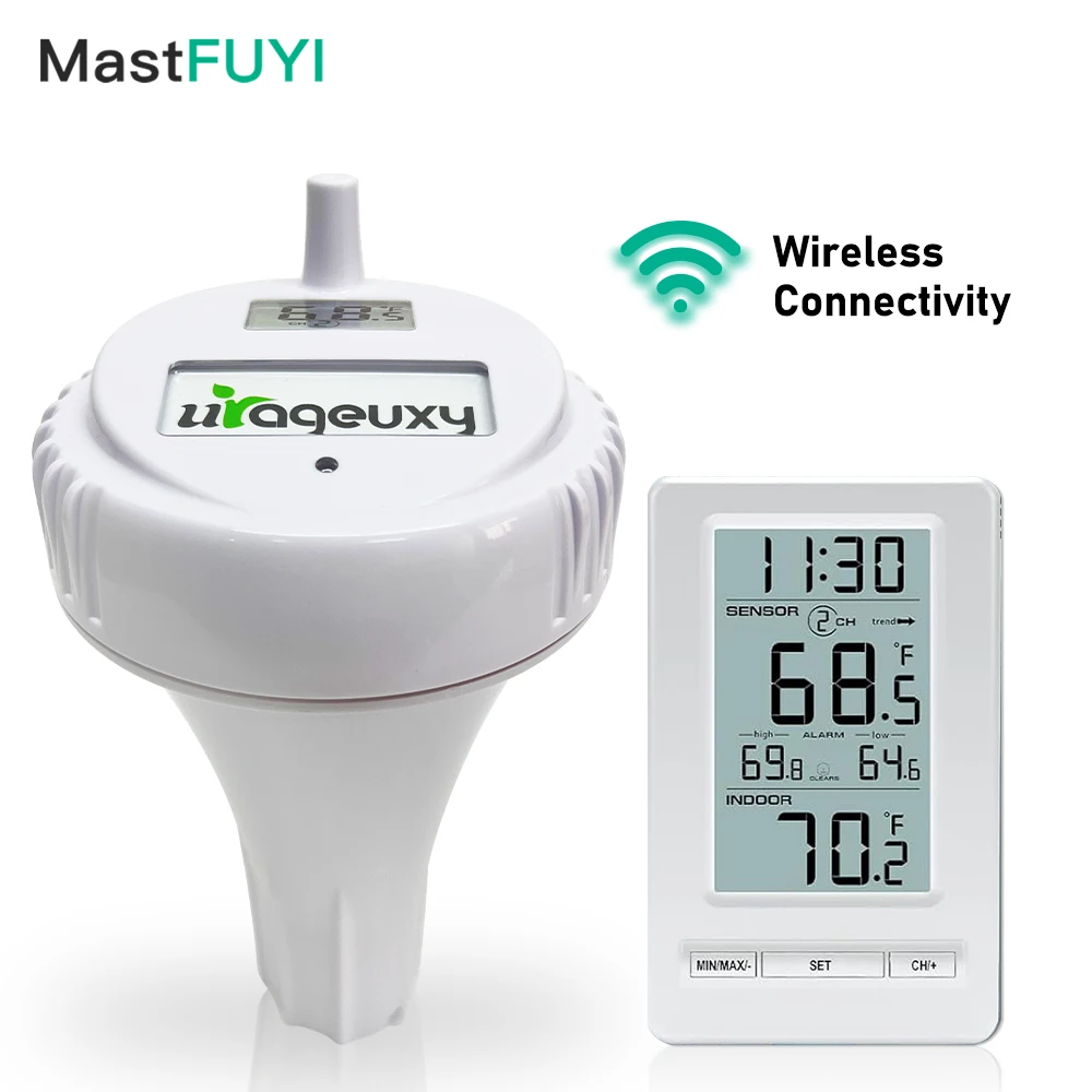 

MASTFUYI Wireless Floating Pool Thermometer Swimming Bath Water SPA Aquariums Digital LCD Monitor Clock Remote Sensor 330 ft