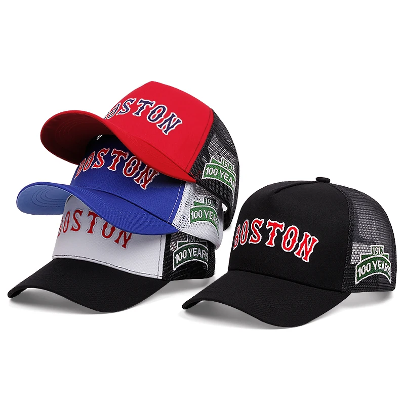 Gorra de béisbol Boston para hombres y mujeres al aire libre, gorra de malla de Hip hop con ventilación de alta calidad, gorra de camionero