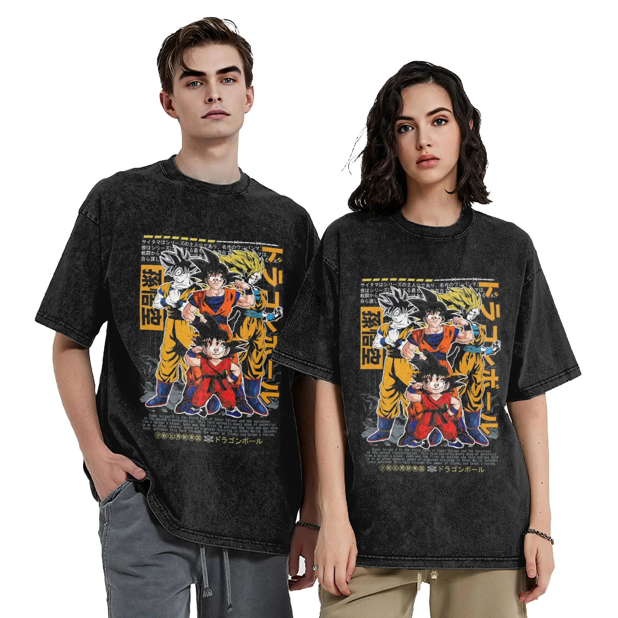 

Vintage DBZ Dragon Ball Goku Evolution Vintage Washed T-Shirt Men 100%Cotton Short Sleeve Round Neck Summer Clothes