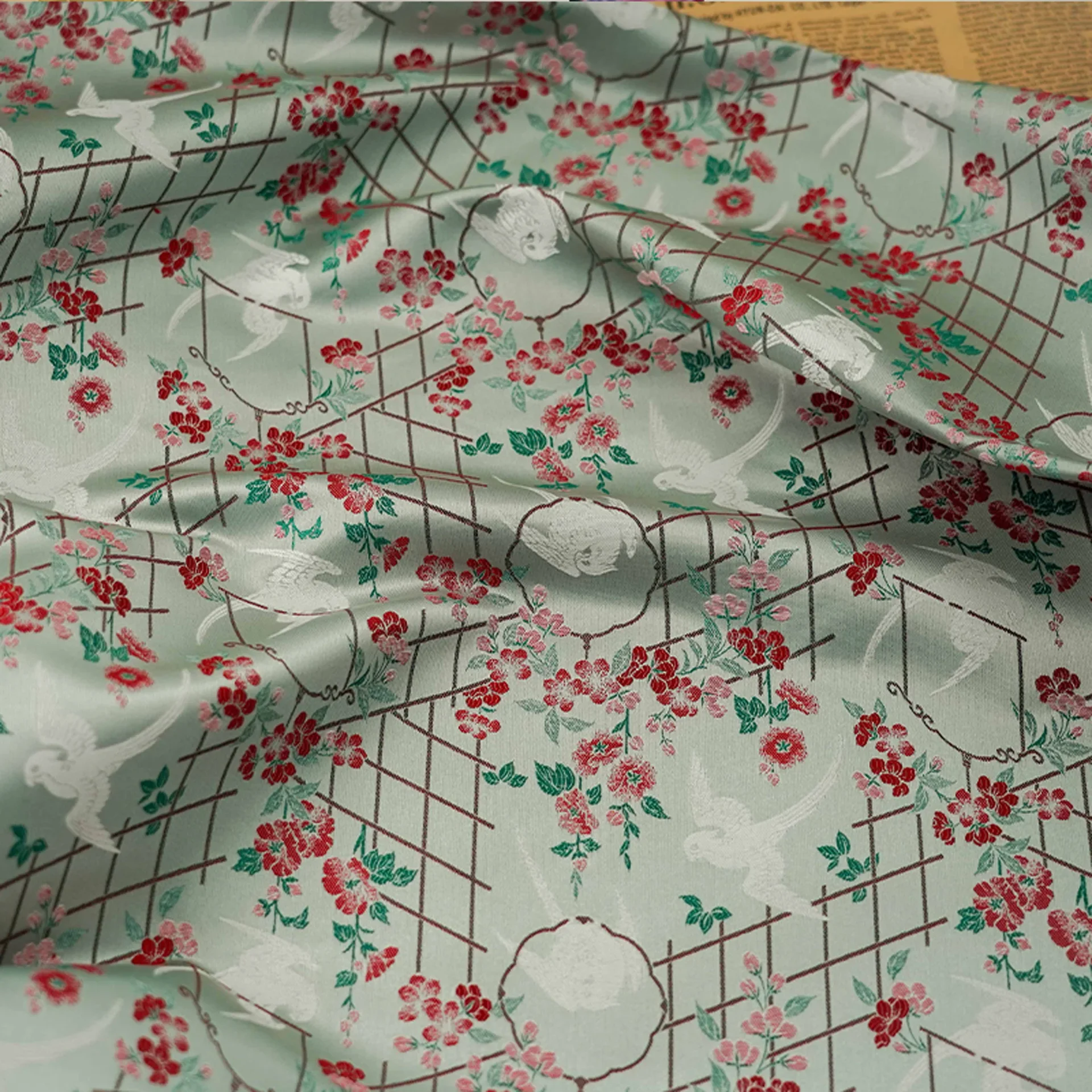 

Elegant Bird and Flower Jacquard Fabric Women's Dress Cheongsam Hanfu Decorative Sewing Fabric