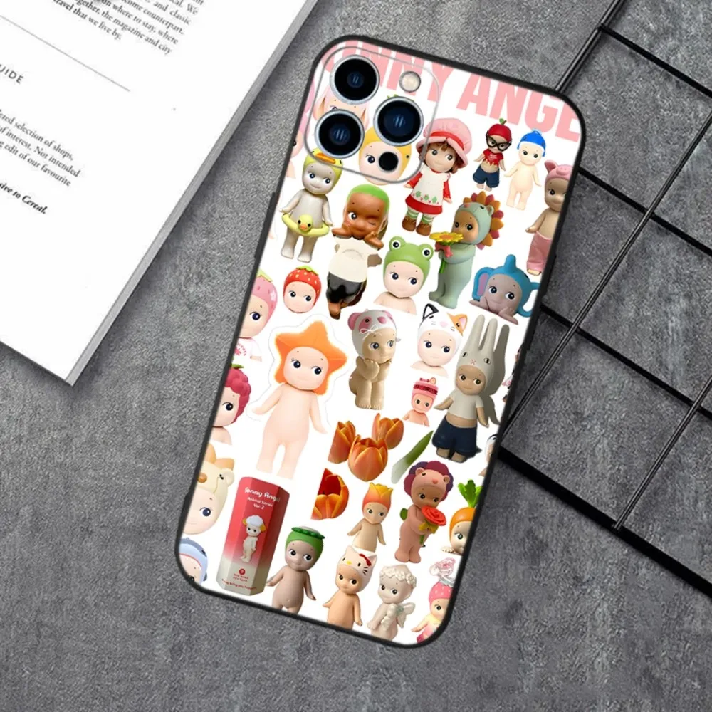 Sonny Angel Nature Art Phone Case For iPhone 16,15,14,13,12,11,XS,XR,X,8,7,Pro,Max,Plus,mini Silicone Black Cover
