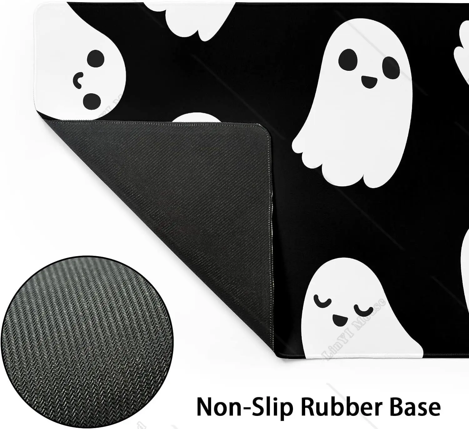 Halloween Cute Ghost Mouse Pad Cartoon Spooky Funny Desk Mat Non-Slip Rubber Base Stitched Edge Large XL  Mousepad for Laptop