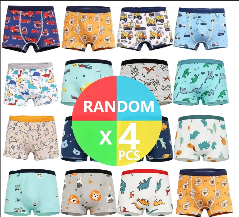 Boys' Simple Printed Boxer Briefs 4-Pack