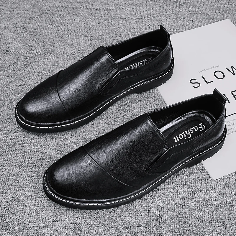 

Slip on Business men's leather shoes Minimalist British style Office Dress Party Flat bottomed adult Comfortable Hot selling