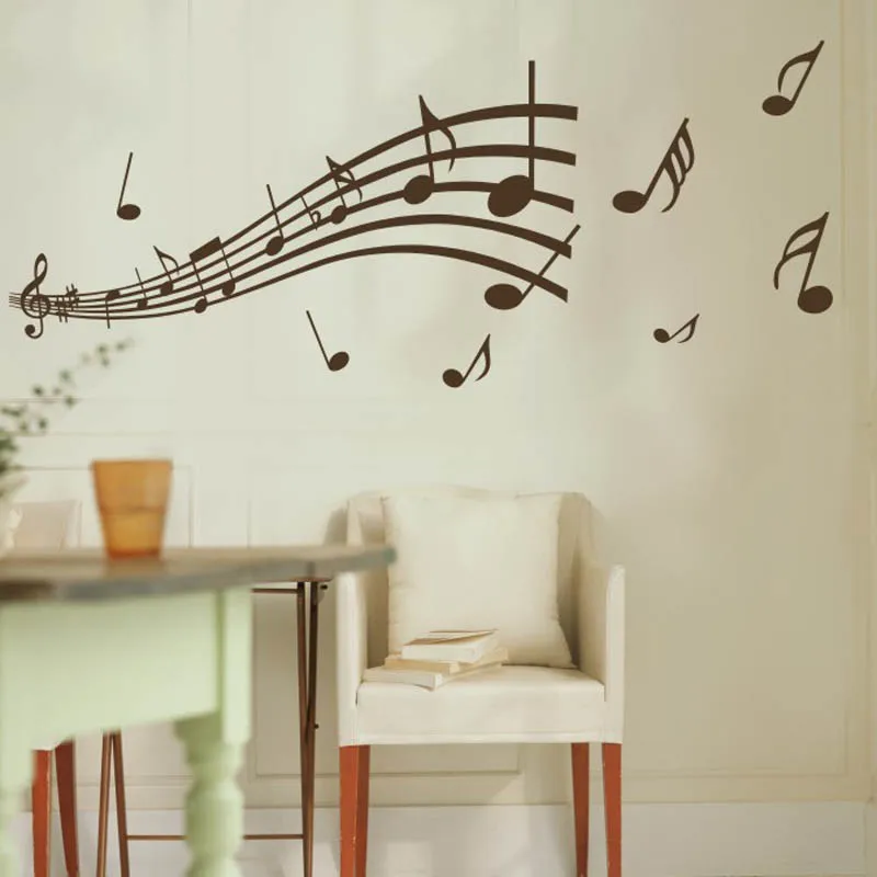 Flowing Music Note Wall Decal, Melody Staff Sticker for Living Room Music Studio, Self-Adhesive Vinyl Home Decor Art Poster