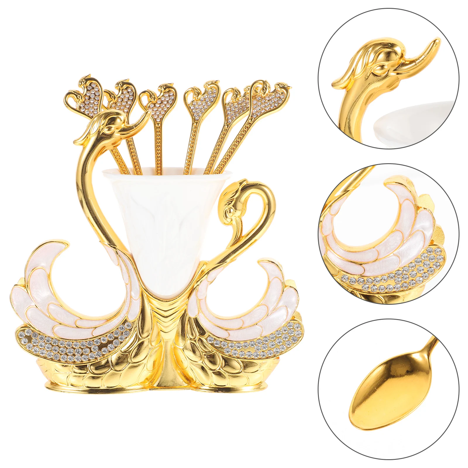 

1 Set Swan Molding Coffee Dessert Serving Set Metal Spoon Organizer Kitchen Utensils Stirring Spoons Condiment Spoon Holder For