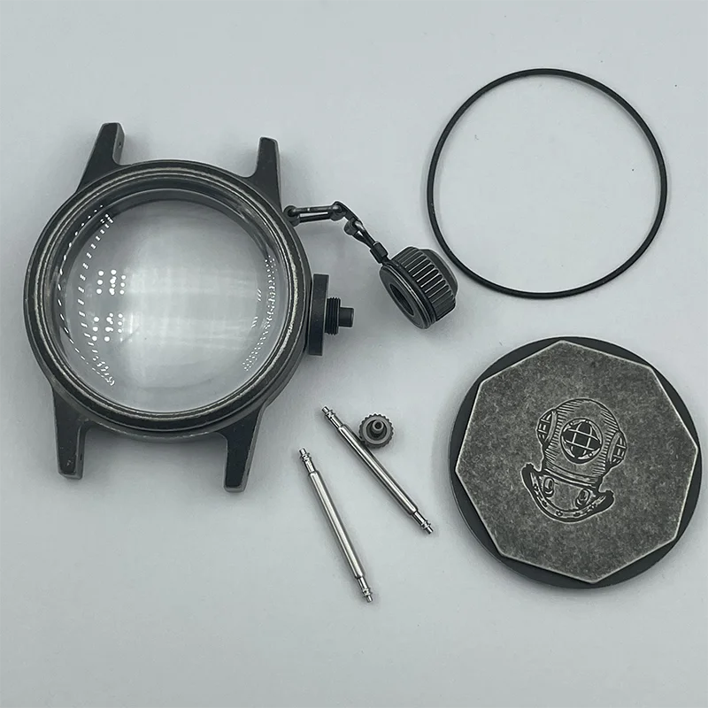 Watch Modify Parts 36mm Vintage Sandblast Stainless Frogman Case K1 Bubble Glass Suitable For NH35/36/4R/6R/7S Movement 20Bar