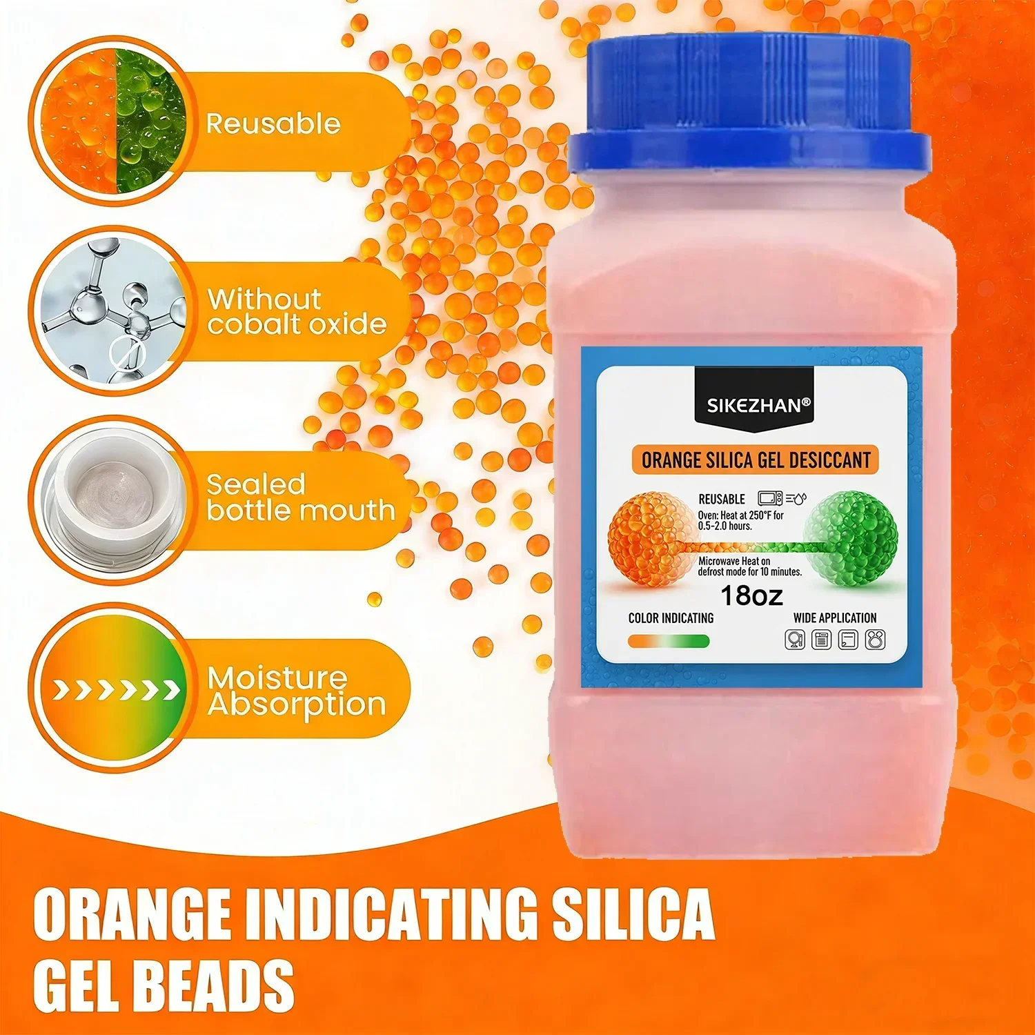 3D Printer Filament Desiccant Orange Silica Gel Beads Color Indicating Rechargeable Moisture Absorber for Dry Box Camera view 4