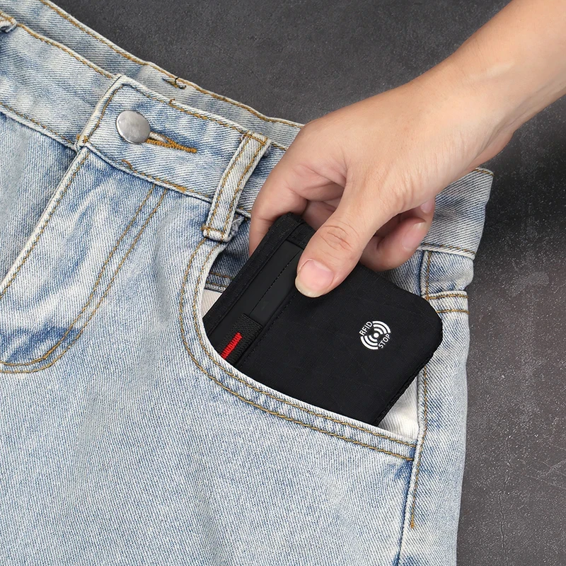 Luxury Rfid Credit Card Holder Anti Theft Slim Key Card Case with Carabiner Nylon Coin Purse Male Purse image 5