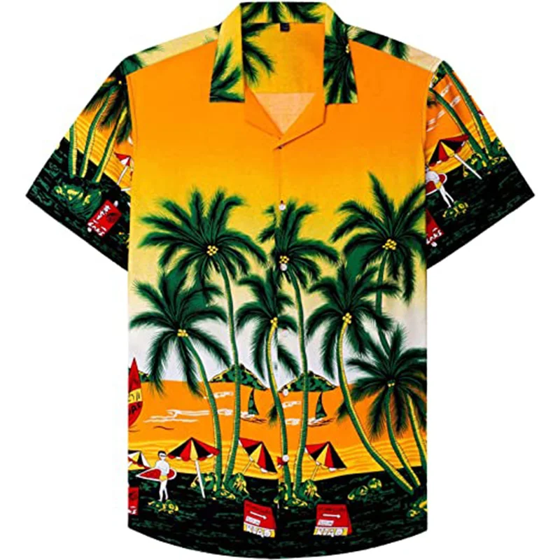 Tropical Rainforest Shirts for Men Clothing 3D Printing Hawaiian Beach Shirts Short Sleeve y2k Tops Vintage Clothes Lapel Blouse