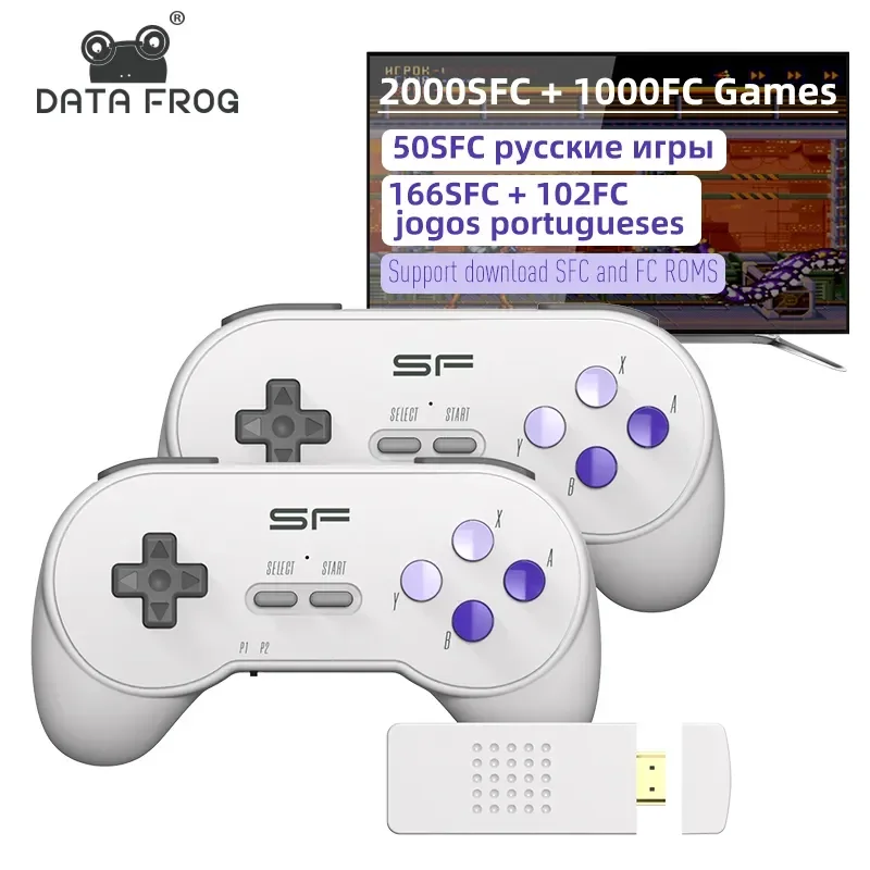 DATA FROG 16 bit Dendy Retro Console For SNES Game Stick 4k Wireless Video Game Console Built in 3000+ Games For SFC TV Game