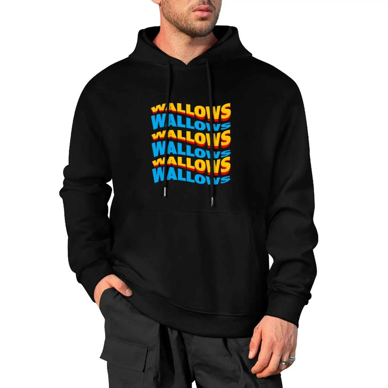 WALLOWS - yellow blue wave Pullover Hoodie men clothing korean style clothes new in hoodies & sweatshirts