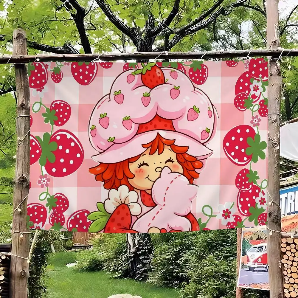 S-StraWbErrY-Y Cartoon S-Shortcake Banner INS Style Outdoor Party Decoration Atmosphere Flag