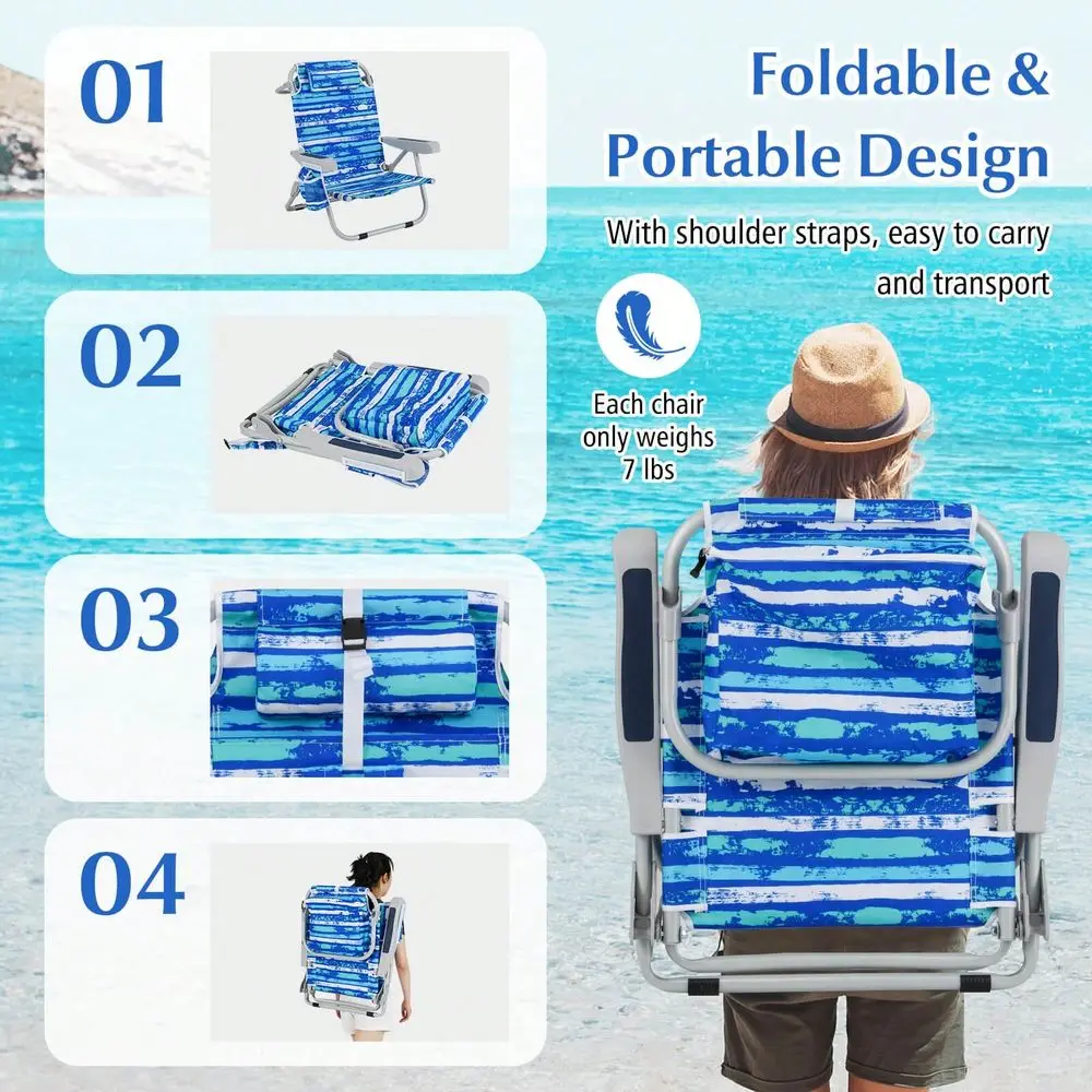 

1 2 PCS Folding Beach Chair For Adult Lightweight Aluminum Camping Chair WithStorage Bag