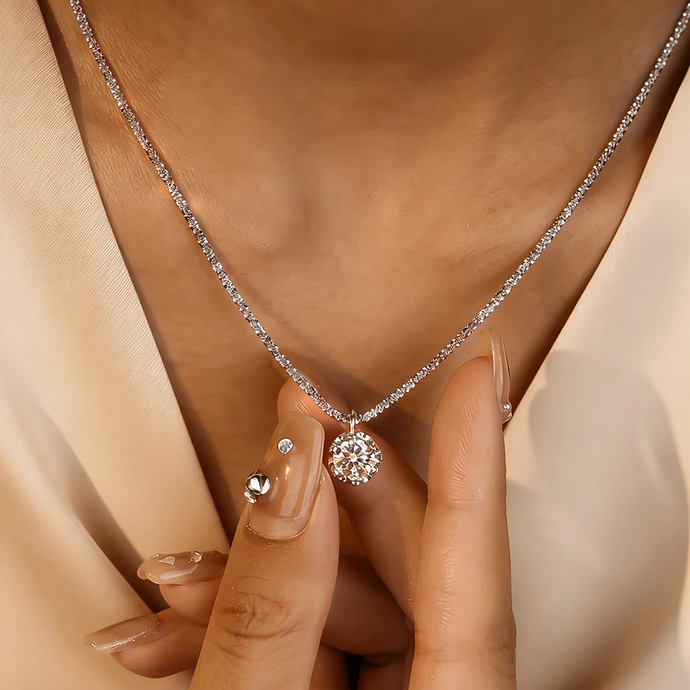

BXINY 0.5-2CT Colorful Moissanite Pendant Necklace 925 Sterling Silver Solitaire Diamond Neck Chain for Women Fine Jewelry Gifts