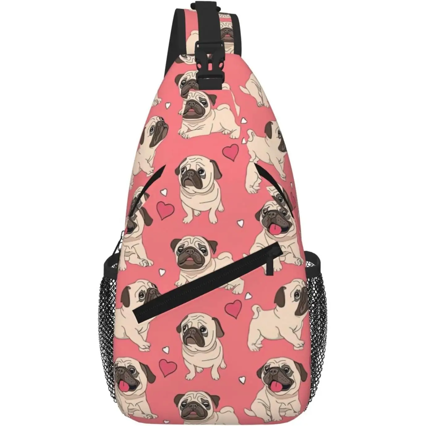 

Funny Cartoon Pug Puppy Dog print Small Sling Backpack Crossbody Sling Bag, Chest Bag Daypack Fanny Pack for Outdoors