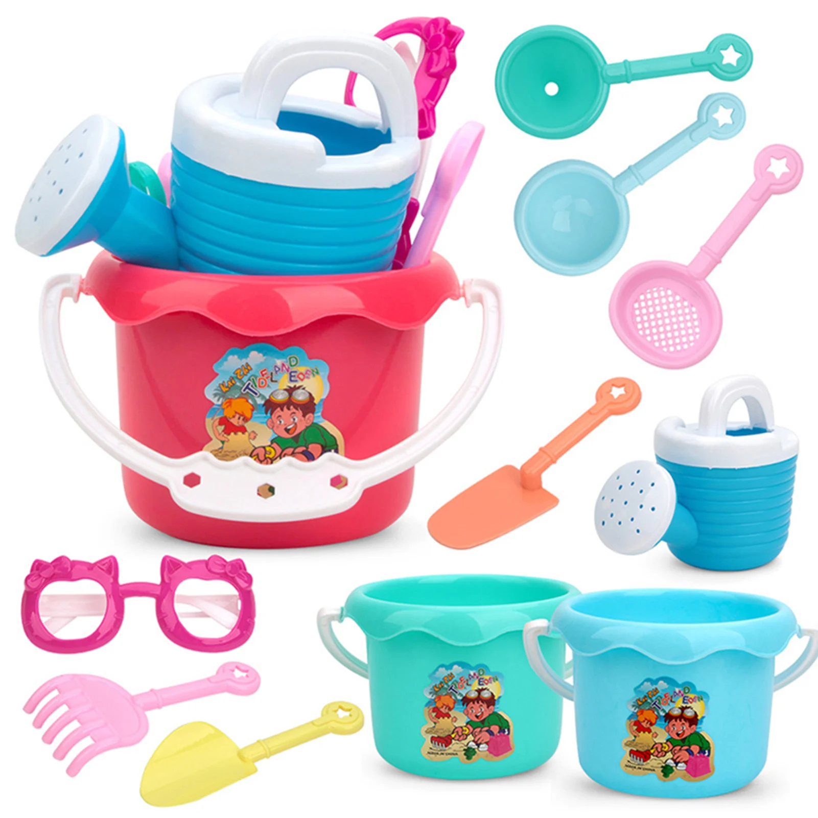 Multicolour Beach Toys Set Reusable Beach Bucket Shovel Water Toys For Children