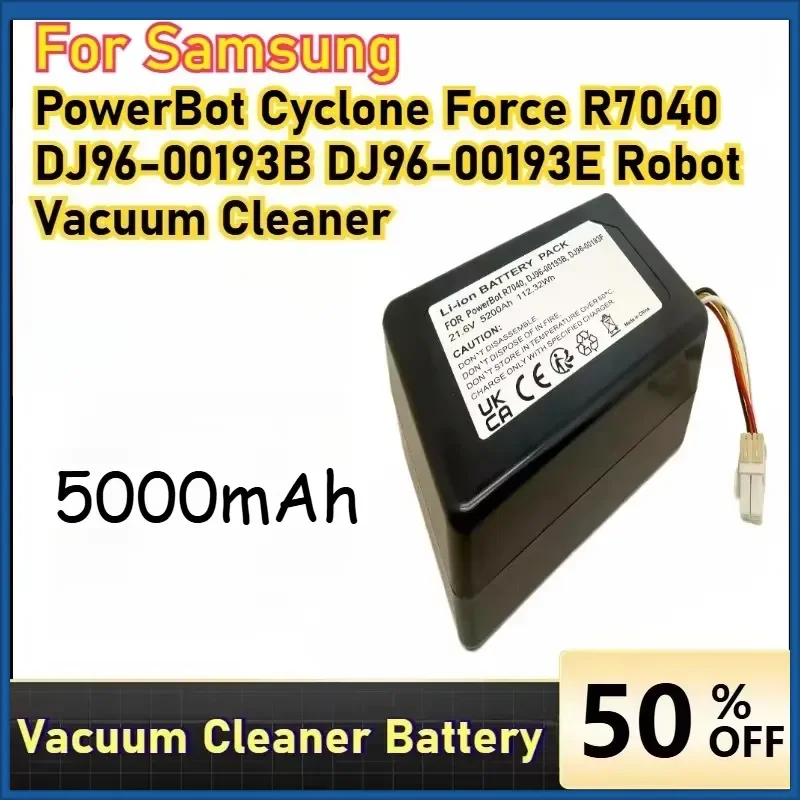 21.6V 5000mAh Rechargeable Batteries for Samsung PowerBot Cyclone Force R7040 DJ96-00193B DJ96-00193E Robot Vacuum Cleaner