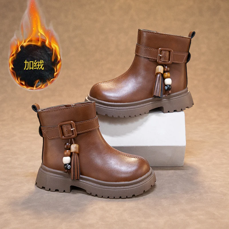 Bottes courtes en cuir pour enfants, chaussures d'hiver pour filles et garçons, nouveau Style à la mode, semelle souple, antidérapantes, polyvalentes, nouvelle collection 2025