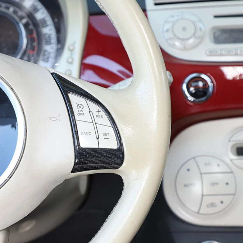 For Fiat 500 Abarth 595 695 10-15 ABS Carbon Fiber Car Steering Wheel Button Frame Cover Trim Sticker Interior Car Accessories 6