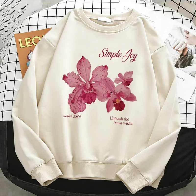 Hot Retro Floral Gothic Womens Solid Hoodies Basic Warm Fleece Sweatshirt Soft Y2k O-Neck Pullover Casual Female Clothes clothes