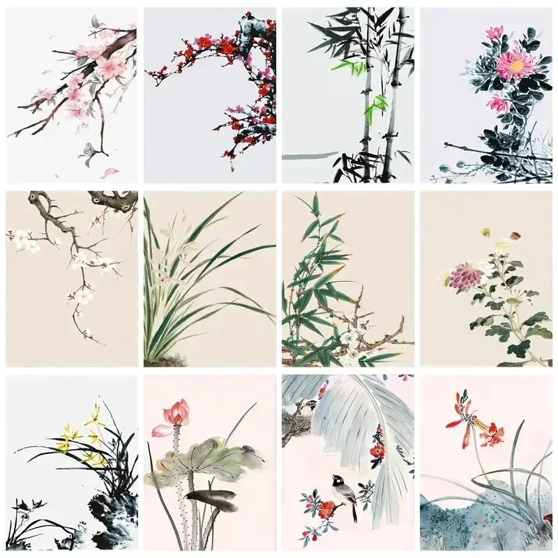 

134622 DIY Painting By Numbers Ink Flowers Painting Home Decors Gift Adults Crafts Handmade Picture Coloring Paint Kit