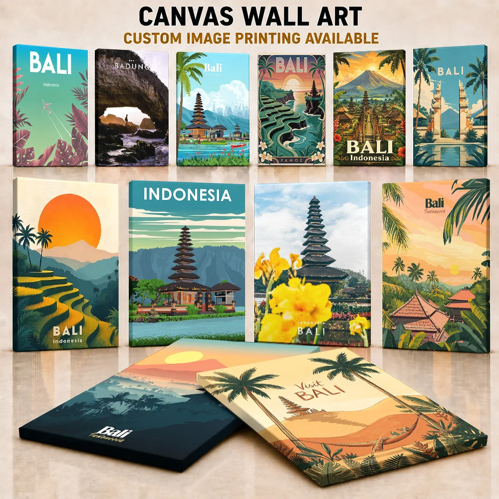 Bali / Indonesia Framed Canvas Poster Personalized Photo With Modern Map Style Wall Paintings Decoration For Study Traveler Gift