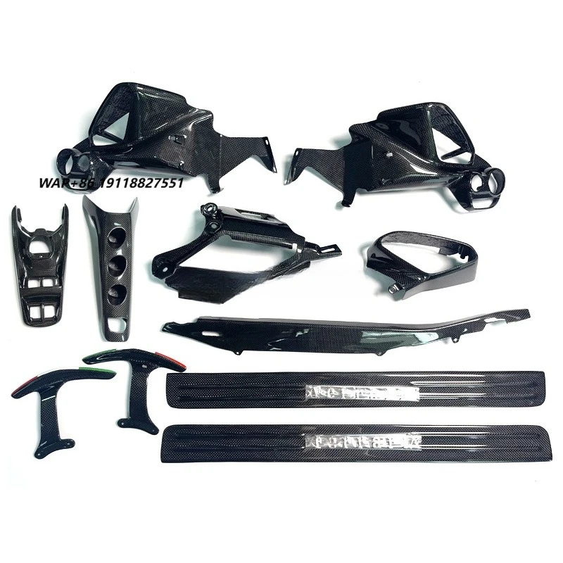 Dry Carbon Fiber Car Interior Kits Air Conditioner Air Outlet Center Console Base Door Sills Trim for  488 GTB Spider