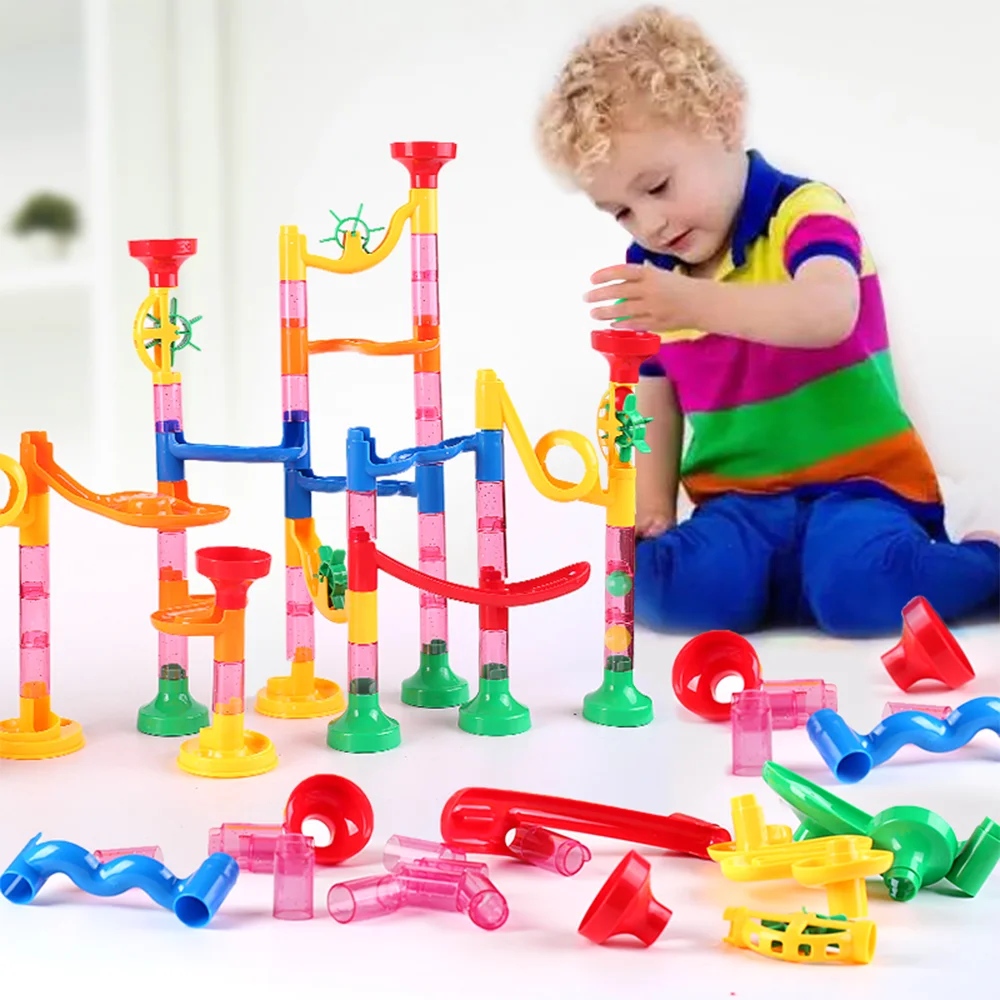 Marble Run Race Track Building Blocks Kids 3D Maze Ball Roll Toy DIY Marble Run Race Coaster Set 50/105/109/133pc Christmas Gift