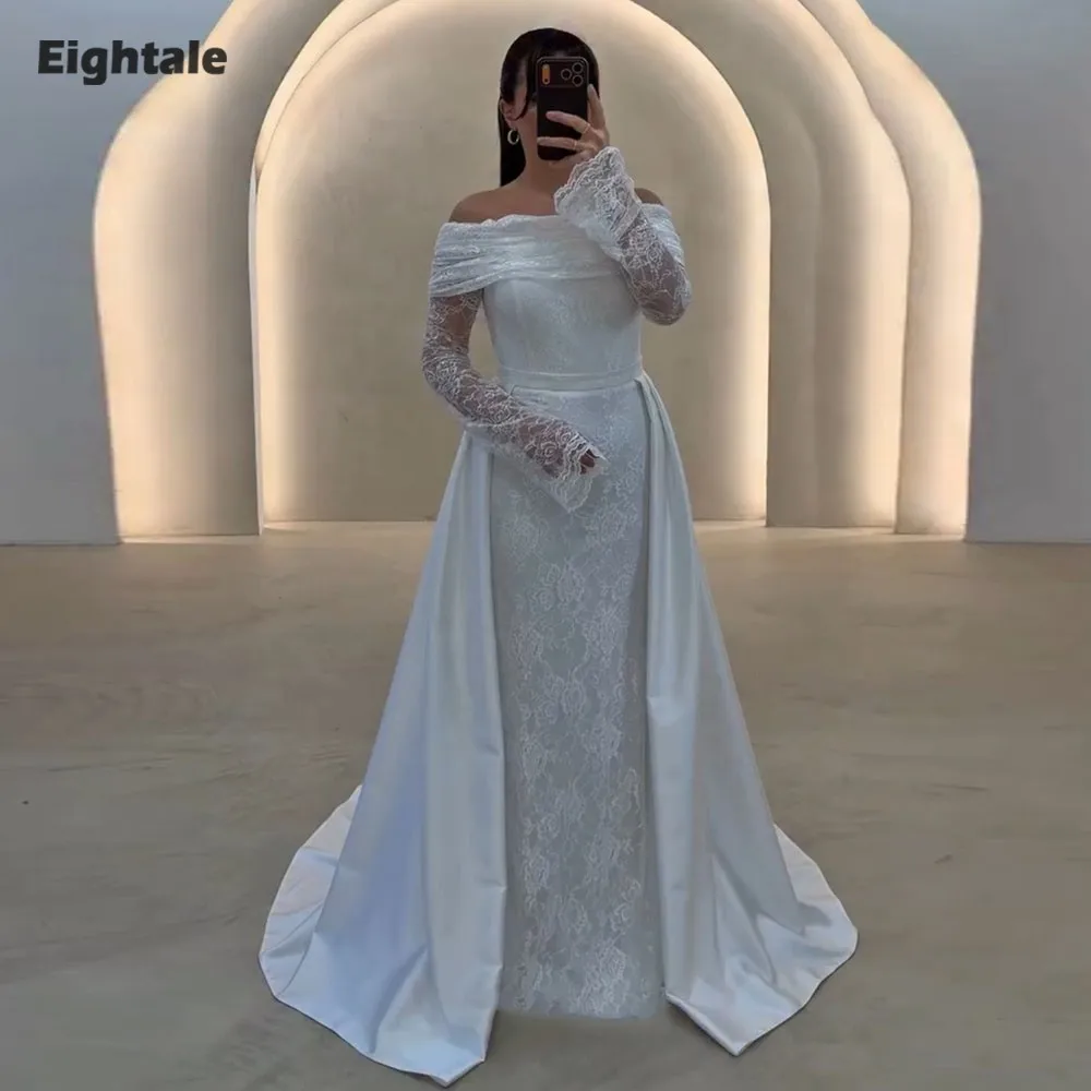 

Арабское свадебное платье Eightale со съемной юбкой, кружевное свадебное платье на заказ, мусульманское платье-русалка с длинными рукавами для невесты, праздничное платье