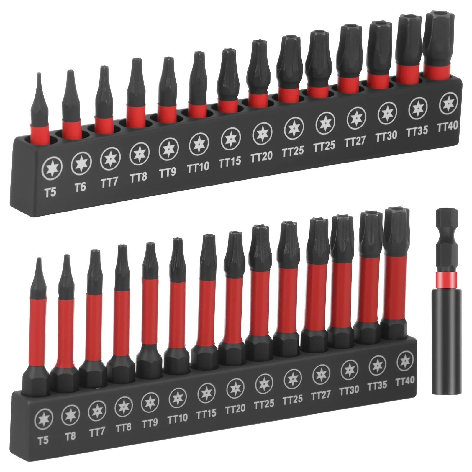 

29Pcs Tamper Proof Torx Bit Set S2 Alloy Steel 1/4 Inch Hex Shank Impact Star Bit Set with Magnetic Tip for Impact Driver Bits