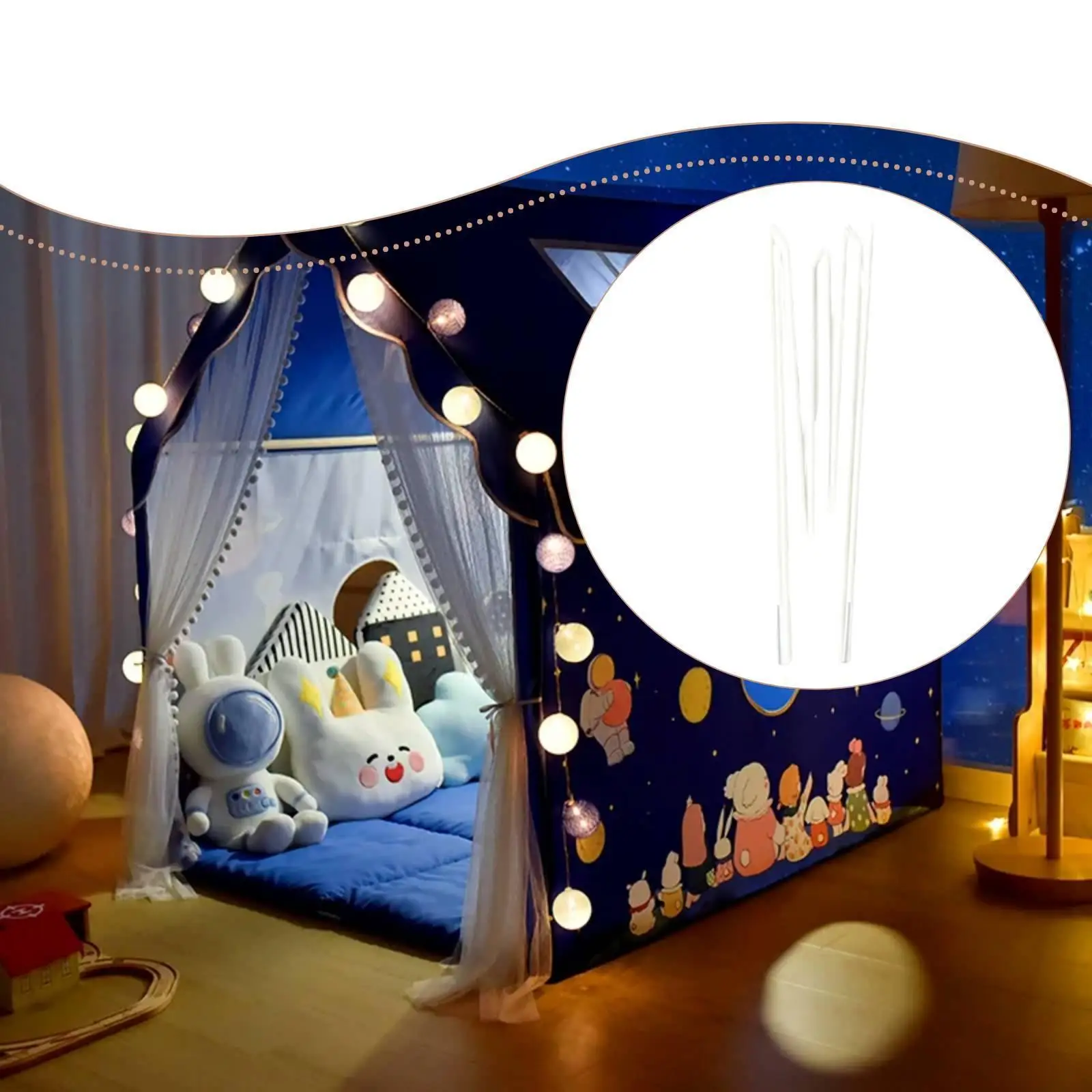 Tent Support Struts for Children's Playhouse Fits 130×100×130cm Play Cabins Sturdy Easy Storage Easy Assembly 4 Section Design