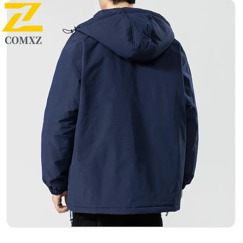 COMXZ 2025 Couple Hooded Cotton coat Hong Kong Style Autumn Winter Waterproof Down Cotton Thick Loose Casual Versatile jacket