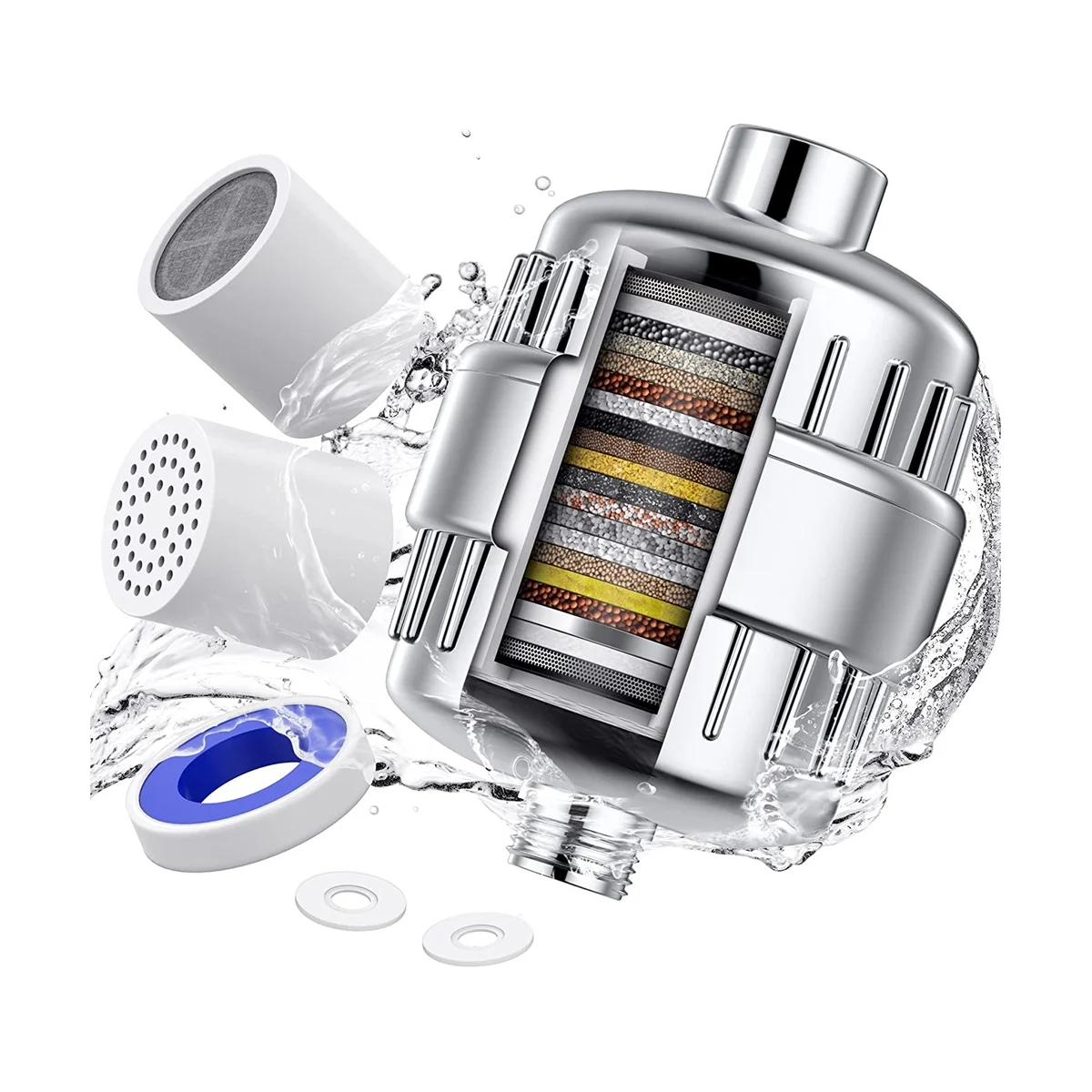 A09G-Filtro de chuveiro Filtro de chuveiro de 20 estágios para filtro de água de chuveiro de água dura com 2 cartuchos de filtro substituíveis