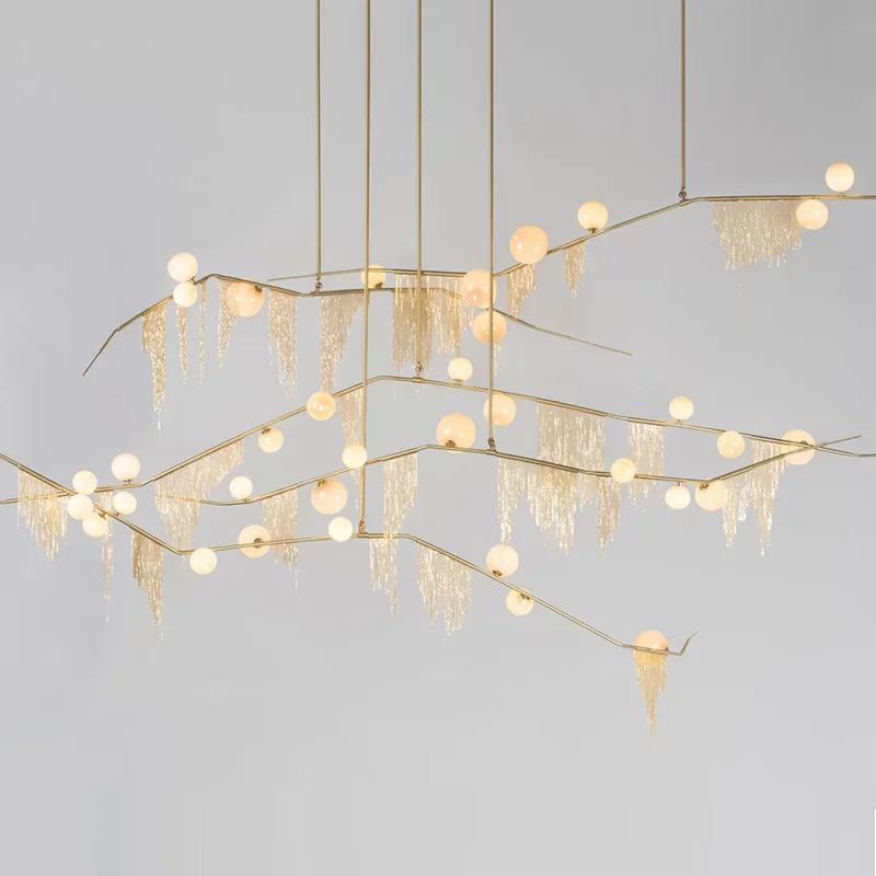 Imagem -02 - Led Glass Pendant Chandelier Gold Tassel Iluminação Sala Rod Pendurado Luminárias Nordic Designer g9