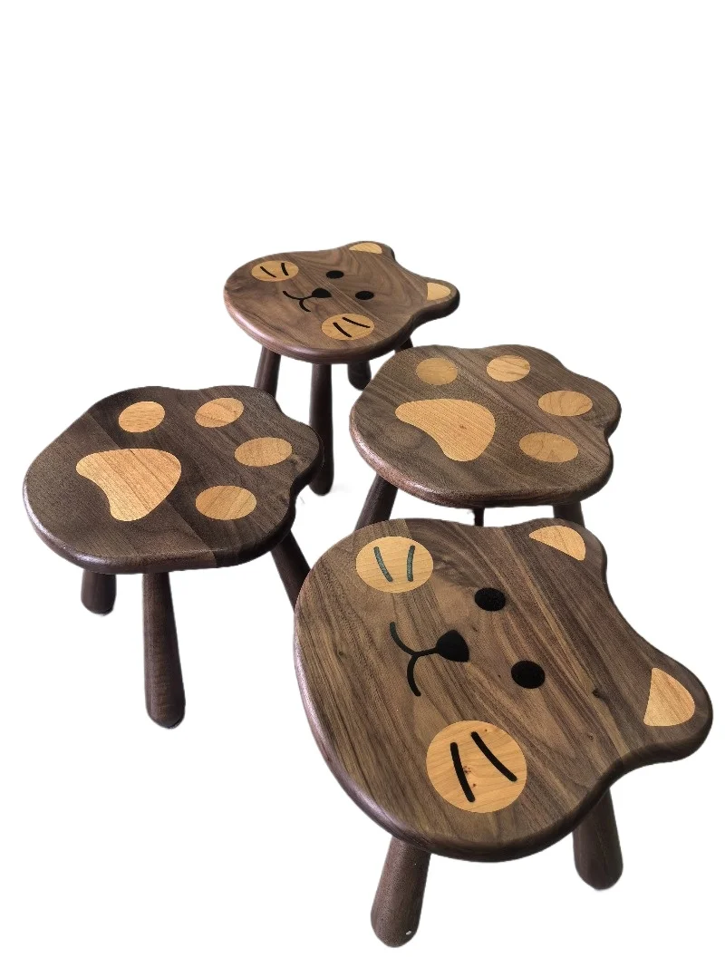 North American black walnut cartoon stool Children's shoe changing stool Adult household small bench Pure log