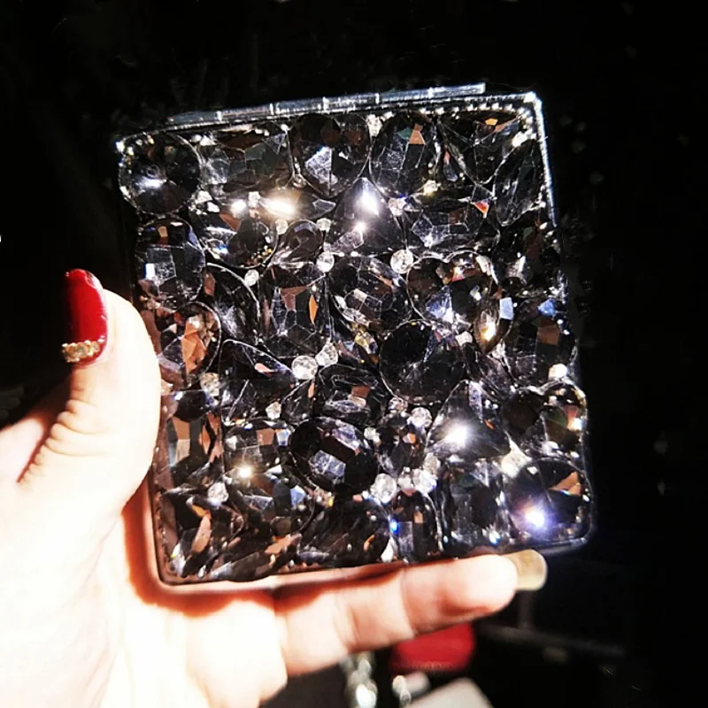 Bling Stainless Steel Cigarette Case with Rhinestones Holds 20 Sticks Smoking Storage Box for Women