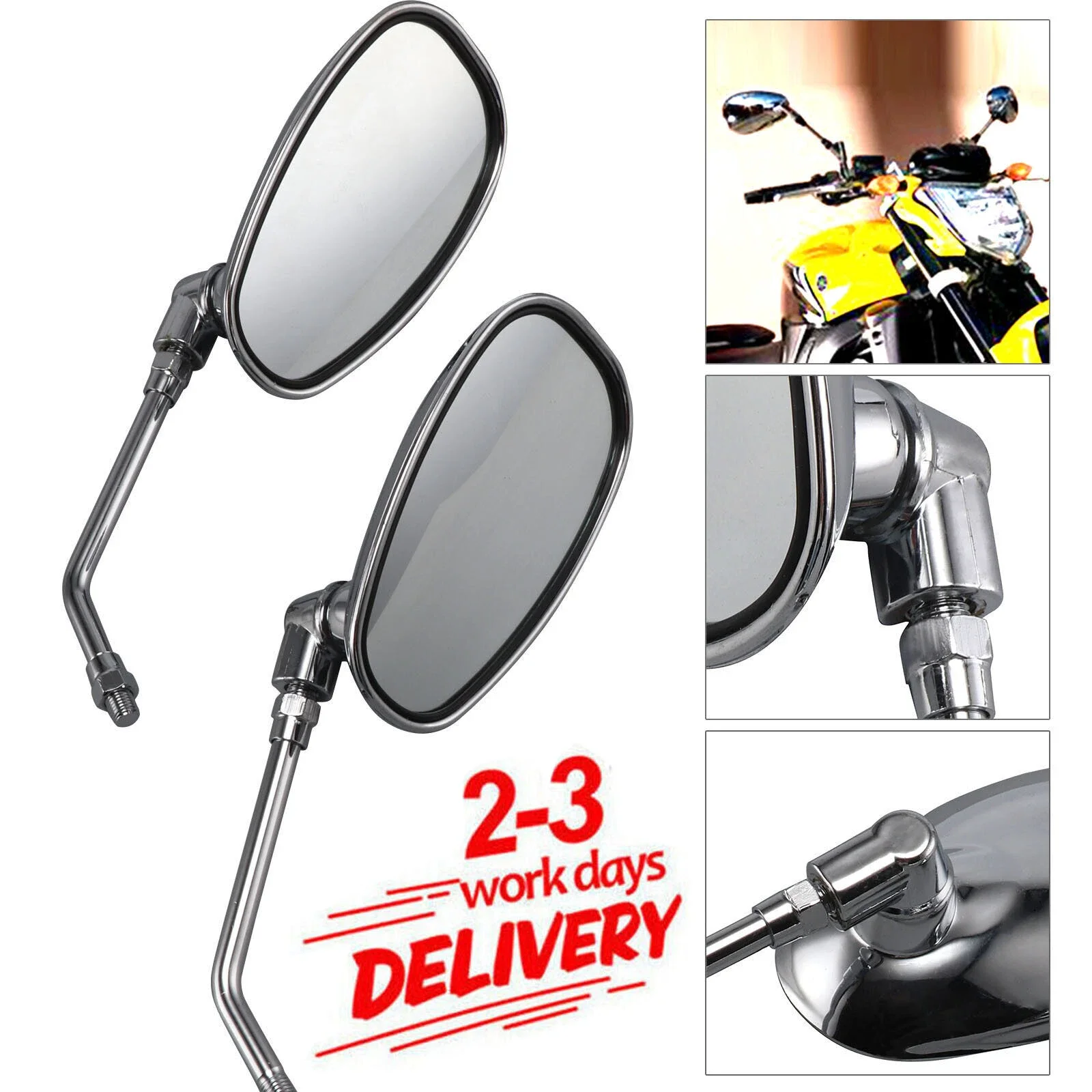 

2Pcs Motorcycle Rearview Mirror Motorcycle Scooter Mirrors Universal Motorbike Rear View Mirror 10mm Chrome Round Long Stem ﻿